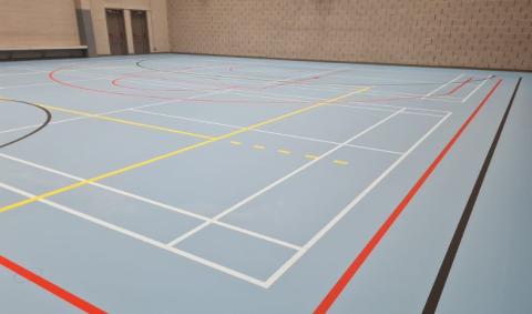 sol sportif bleu avec tracé
