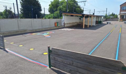 marquages au sol cour de récré Flémalle points pour les rangs